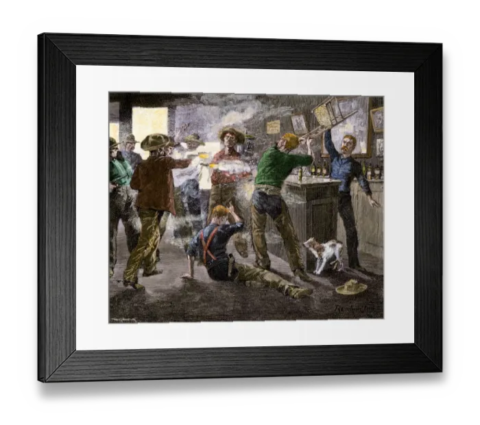 Framed Print : Saloon brawl in a cattle town, western U Framed Print : Saloon brawl in a cattle town, western U
