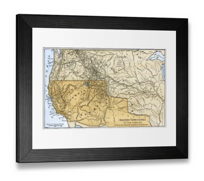 Framed Print : Western boundary with Mexico, 1840s Framed Print : Western boundary with Mexico, 1840s