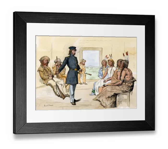 Framed Print : John C. Fremont meeting Plains chiefs at Fort Laramie, 1840s Framed Print : John C. Fremont meeting Plains chiefs at Fort Laramie, 1840s