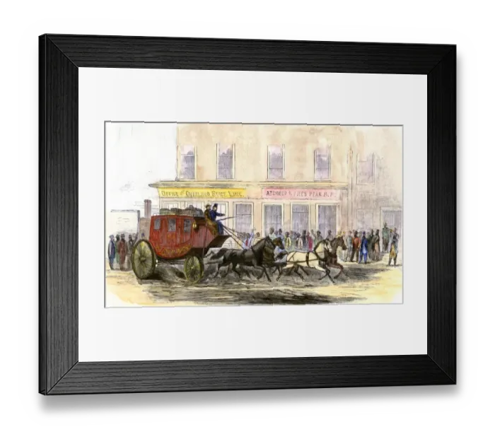 Framed Print : First Butterfields Overland stagecoach, Atchison, Kansas, 1866 Framed Print : First Butterfields Overland stagecoach, Atchison, Kansas, 1866