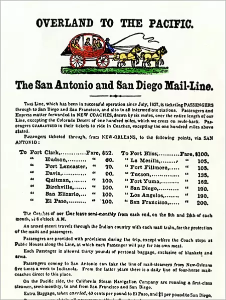 Texas to Pacific Coast stagecoach schedule and price list, 1838