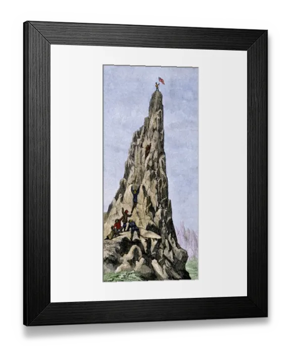 Framed Print : Fremont expedition raising the American flag on the Rockies Framed Print : Fremont expedition raising the American flag on the Rockies
