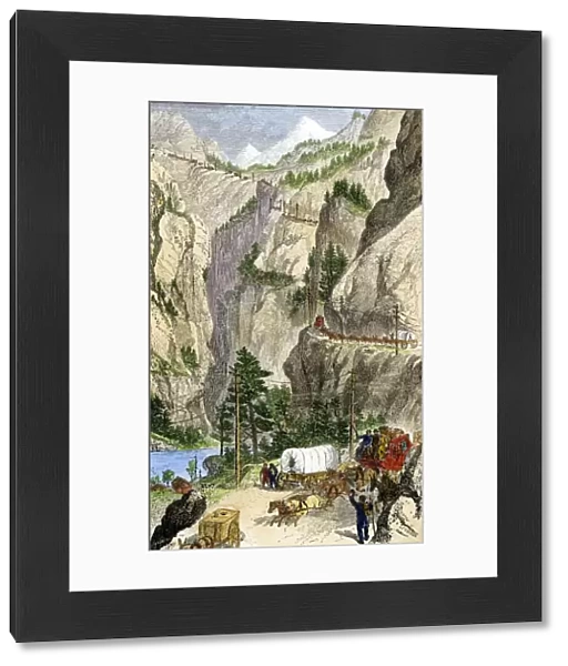 Wagon trail over the Sierra into California, 1865