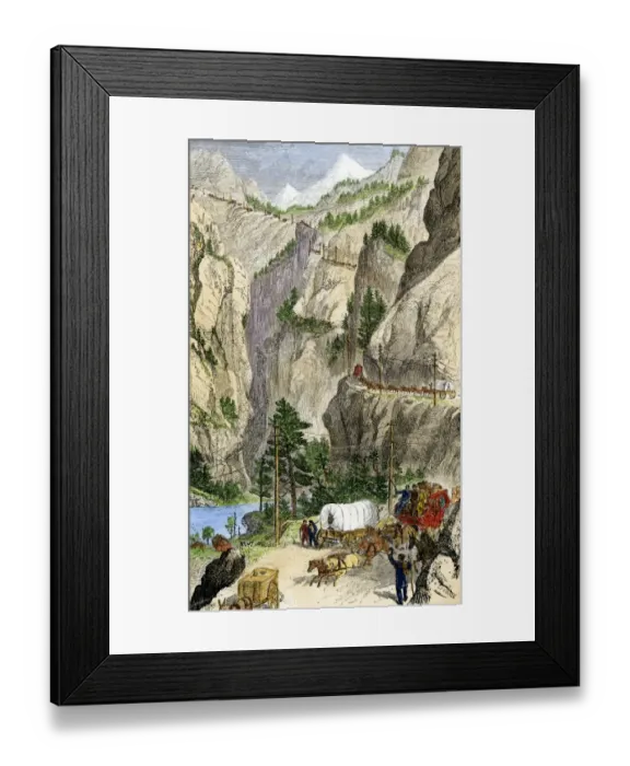 Framed Print : Wagon trail over the Sierra into California, 1865 Framed Print : Wagon trail over the Sierra into California, 1865