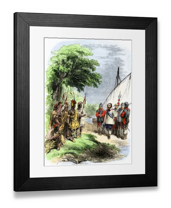 Framed Print : John Smith meeting Native Americans in Virginia Colony Framed Print : John Smith meeting Native Americans in Virginia Colony