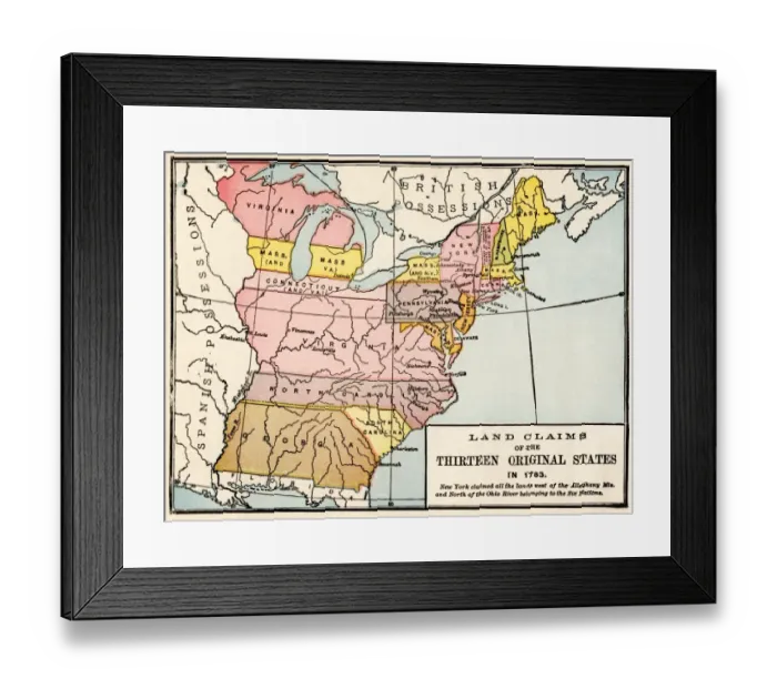 Framed Print : Map showing land claims of the 13 original states in 1783 Framed Print : Map showing land claims of the 13 original states in 1783