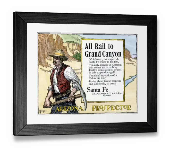 Framed Print : Santa Fe Railroad ad for travel to Arizona Framed Print : Santa Fe Railroad ad for travel to Arizona
