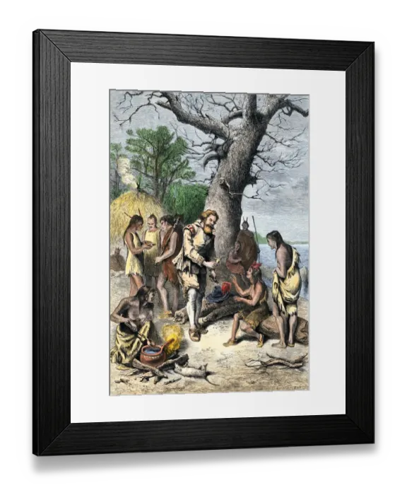 Framed Print : John Smith a captive among Native Americans of Virginia Colony