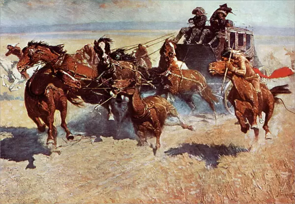 Native American attack on a western stagecoach