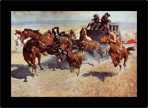 Native American attack on a western stagecoach