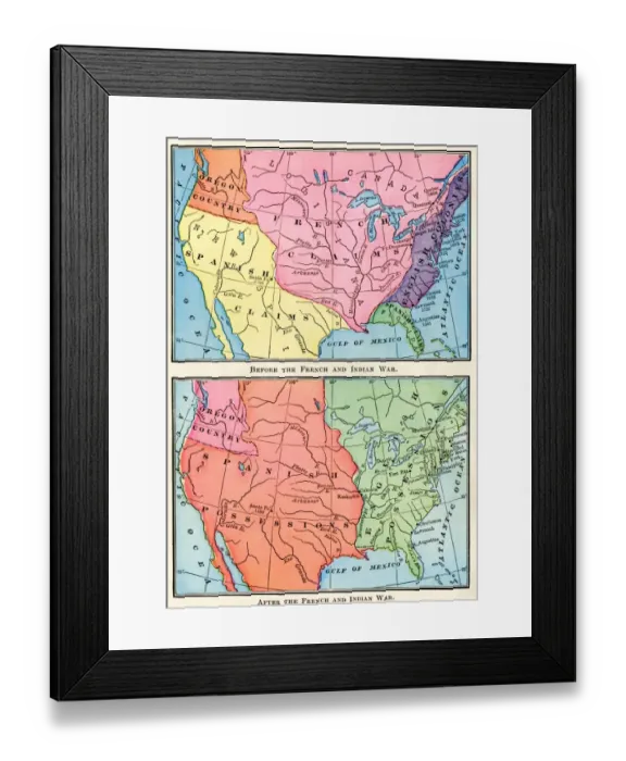Framed Print : Maps of North American colonies before and after the French and Indian War Framed Print : Maps of North American colonies before and after the French and Indian War