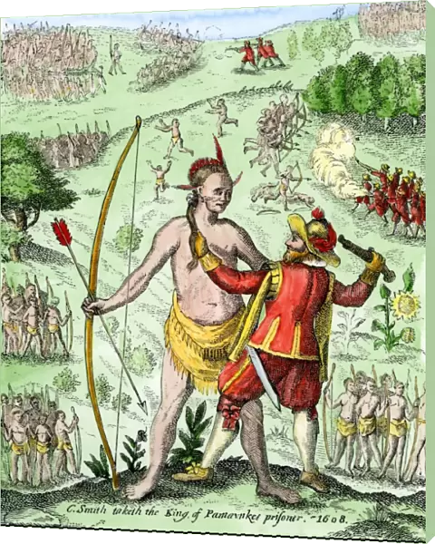 John Smith capturing a Native American in Virginia, 1608
