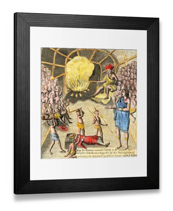Framed Print : Pocahontas begs Powhatan to spare John Smiths life Framed Print : Pocahontas begs Powhatan to spare John Smiths life