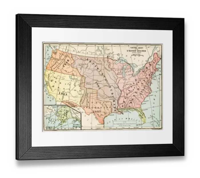 Framed Print : Map of territorial growth of the United States from 1783-1867