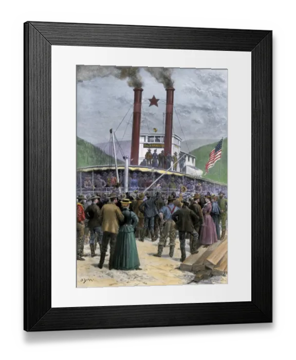Framed Print : Klondyke Gold Rush riverboat in Dawson City, 1898 Framed Print : Klondyke Gold Rush riverboat in Dawson City, 1898