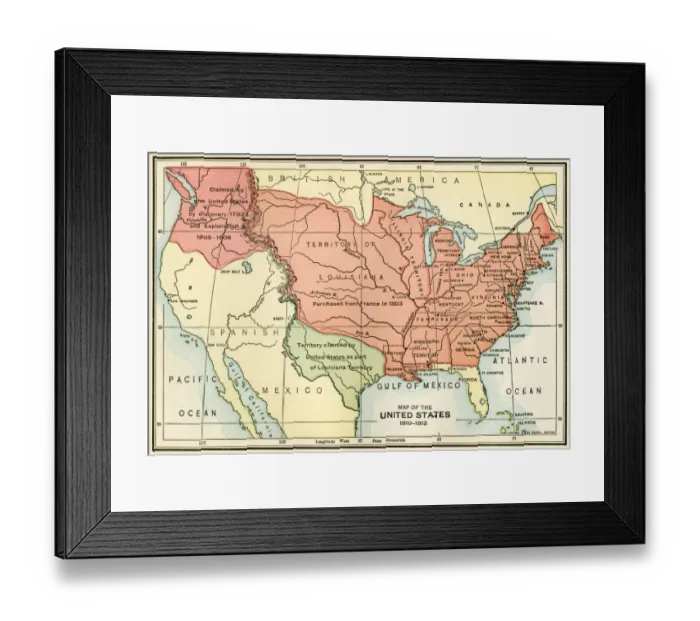 Framed Print : Map of the U.S. boundary disputes with Spain and Great Britain Framed Print : Map of the U.S. boundary disputes with Spain and Great Britain
