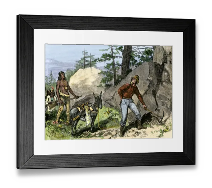 Framed Print : Prospector trespassing on the Ute Reservation, 1870s Framed Print : Prospector trespassing on the Ute Reservation, 1870s