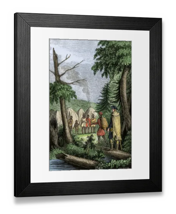 Framed Print : John Eliot bringing Christianity to Native Americans Framed Print : John Eliot bringing Christianity to Native Americans