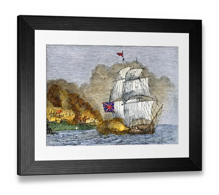 Framed Print : British Navy bombarding the shores of Chesapeake Bay, War of 1812 Framed Print : British Navy bombarding the shores of Chesapeake Bay, War of 1812