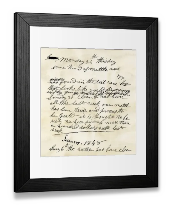 Framed Print : Henry Biglers diary entry marking James Marshalls gold discovery at Sutters Framed Print : Henry Biglers diary entry marking James Marshalls gold discovery at Sutters