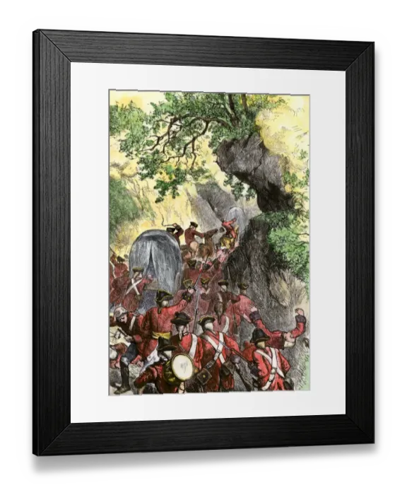 Framed Print : French and Indian ambush of Braddocks army, 1755 Framed Print : French and Indian ambush of Braddocks army, 1755