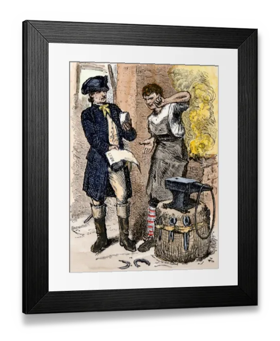 Framed Print : Blacksmith angry at being served a tax demand Framed Print : Blacksmith angry at being served a tax demand