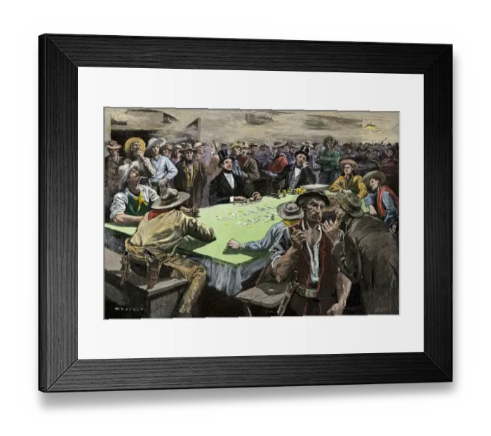 Framed Print : California Gold Rush miners in a gambling saloon playing faro Framed Print : California Gold Rush miners in a gambling saloon playing faro