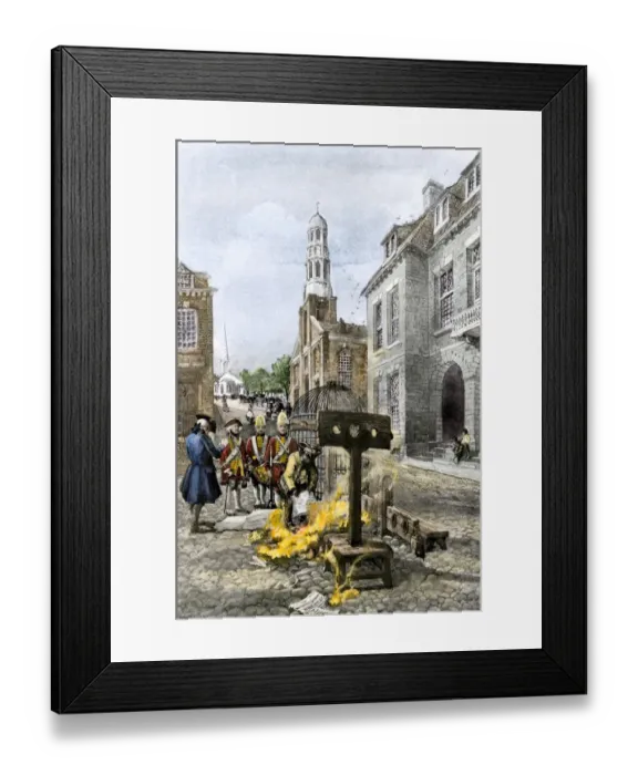 Framed Print : British colonial government burning Zengers newspaper on Wall Street Framed Print : British colonial government burning Zengers newspaper on Wall Street