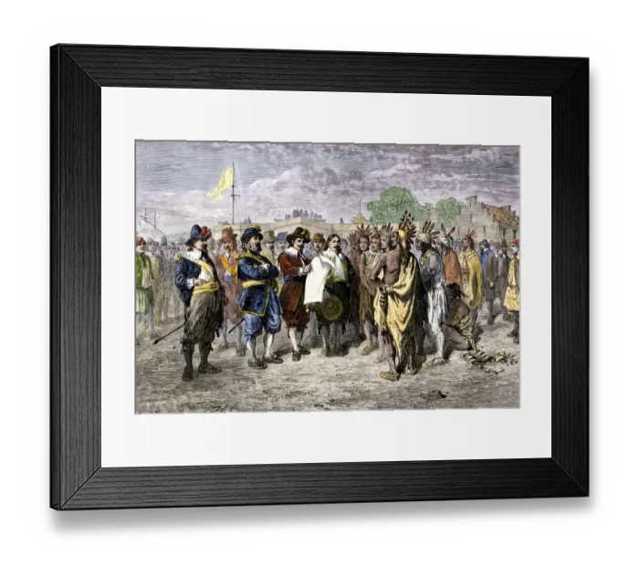 Framed Print : Mohawks and New Netherland colonists agree to a truce