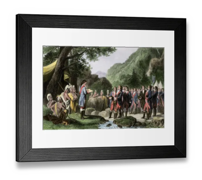 Framed Print : George Washington leading his soldiers in prayer in camp during the French