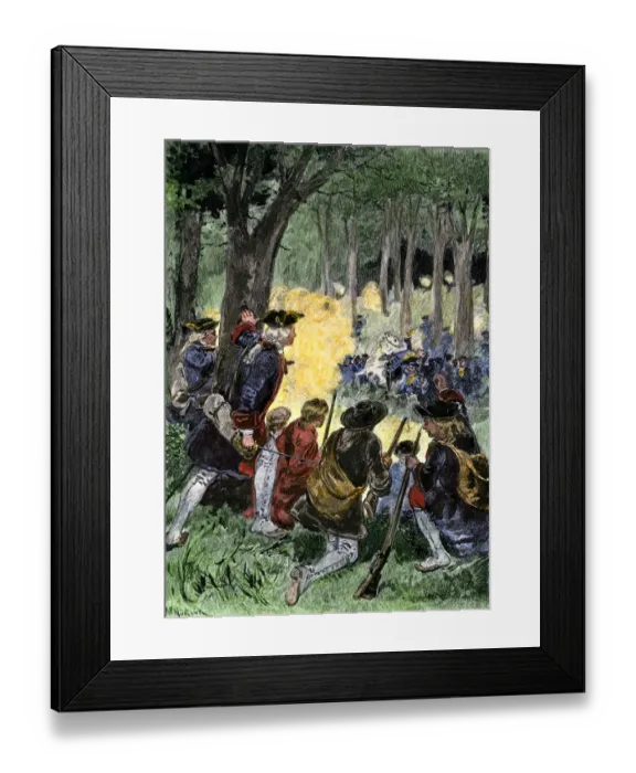 Framed Print : Colonel George Washingtons attack on French forces in western Pennsylvania Framed Print : Colonel George Washingtons attack on French forces in western Pennsylvania