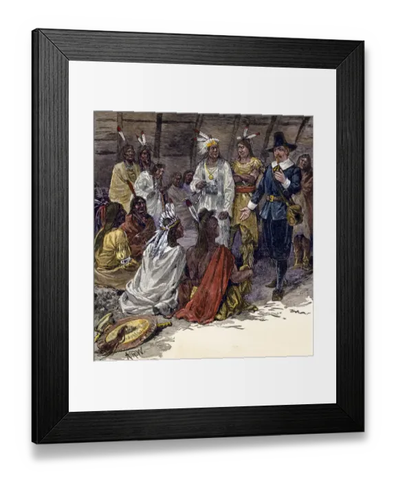 Framed Print : Roger Williams at the council of Canonicus