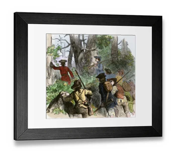 Framed Print : Colonial militia crossing the mountains during the French and Indian War Framed Print : Colonial militia crossing the mountains during the French and Indian War
