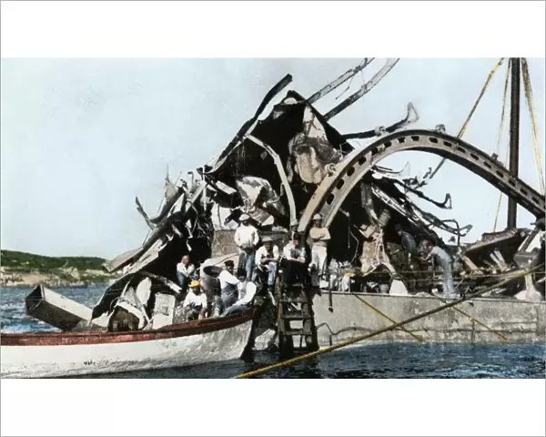 USS Maine wreckage in Havana harbor, 1898