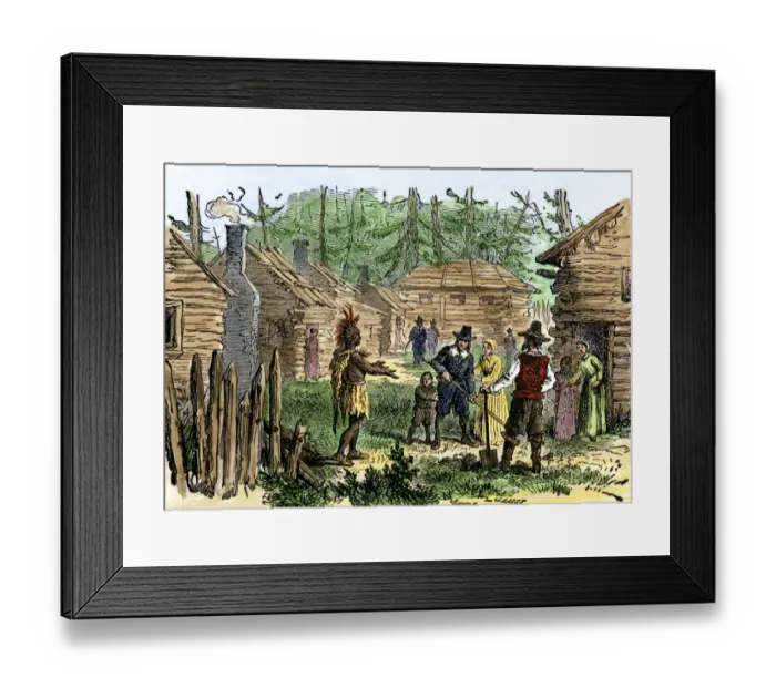 Framed Print : Samoset welcoming the Plymouth colonists Framed Print : Samoset welcoming the Plymouth colonists