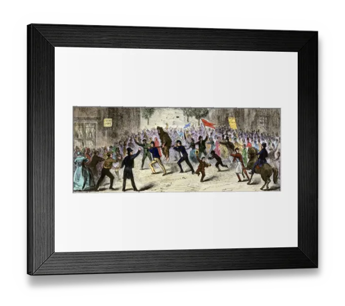 Framed Print : Protestors tar and feather a tax collector during the Whiskey Rebellion in