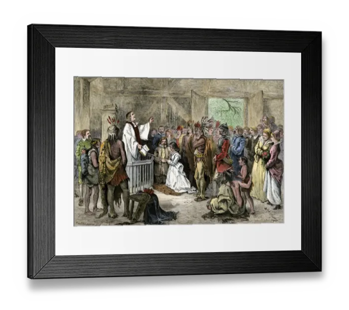 Framed Print : Pocahontas marriage to John Rolfe in Jamestown