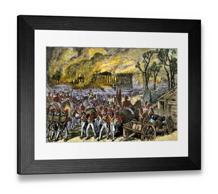 Framed Print : Capture and burning of Washington DC by the British in 1814 Framed Print : Capture and burning of Washington DC by the British in 1814