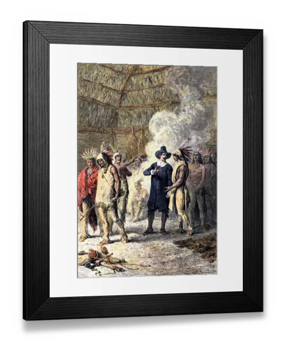 Framed Print : Roger Williams opposing the Pequot pleas for assistance in the Pequot War Framed Print : Roger Williams opposing the Pequot pleas for assistance in the Pequot War