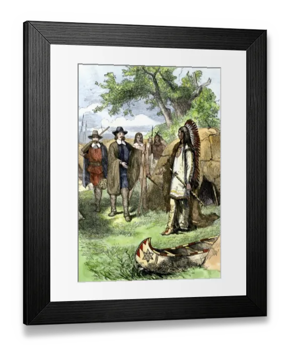 Framed Print : Chief Massasoit visited by Governor Winslow Framed Print : Chief Massasoit visited by Governor Winslow