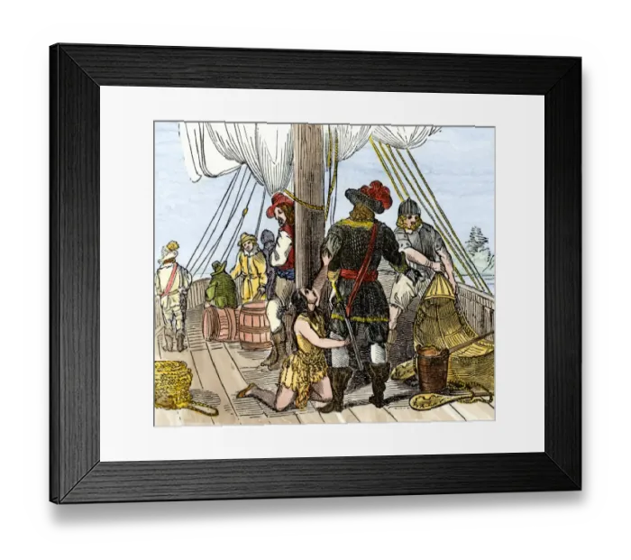Framed Print : Pocahontas a captive aboard a Jamestown ship Framed Print : Pocahontas a captive aboard a Jamestown ship