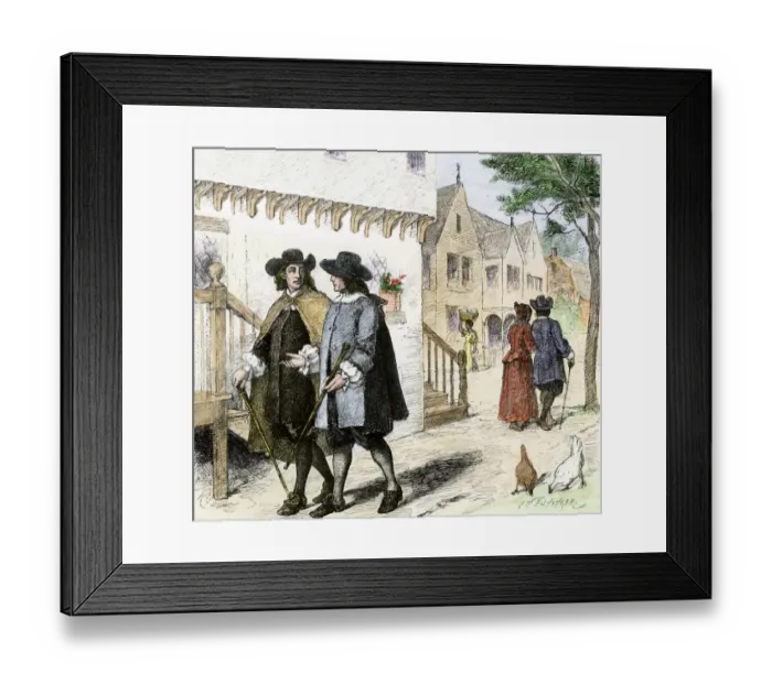 Framed Print : New England colonists on a town street Framed Print : New England colonists on a town street