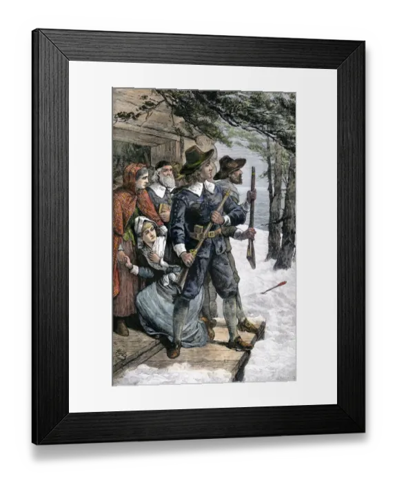 Framed Print : Puritans on alert while celebrating Christmas in colonial Massachusetts Framed Print : Puritans on alert while celebrating Christmas in colonial Massachusetts