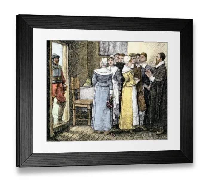 Framed Print : Puritan wedding in New England, 1600s Framed Print : Puritan wedding in New England, 1600s