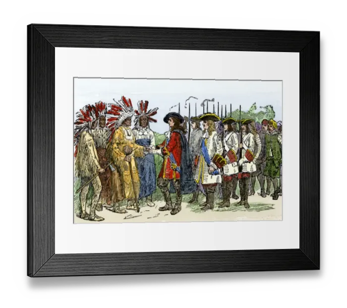 Framed Print : Yamacraw Indians meeting Georgia colonists, 1730s Framed Print : Yamacraw Indians meeting Georgia colonists, 1730s