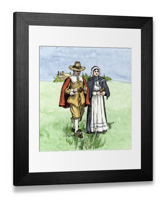 Framed Print : New England Puritan couple, 1600s Framed Print : New England Puritan couple, 1600s
