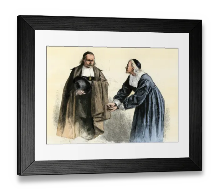 Framed Print : Puritans arguing a point, 1600s
