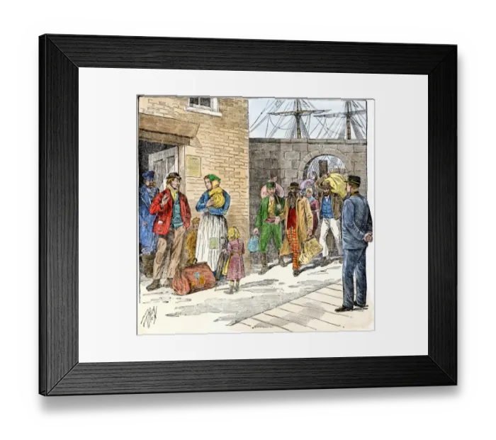 Framed Print : Immigrants arriving as contract laborers in an American port citiy Framed Print : Immigrants arriving as contract laborers in an American port citiy