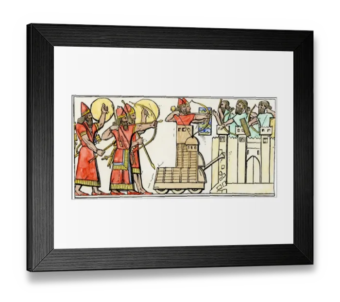 Framed Print : Assyrian siege of a city using a battering-ram Framed Print : Assyrian siege of a city using a battering-ram
