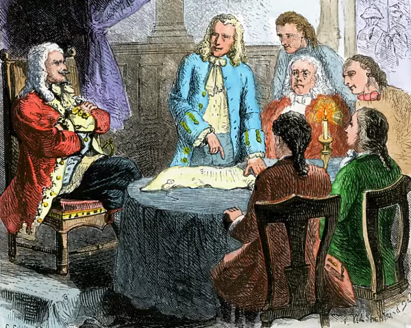 King Charles II granting a charter to Connecticut colonists